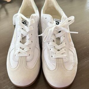 Sam Edelman Kallen Cream and White Leather & Suede Lace-Up Sneakers 10 New
